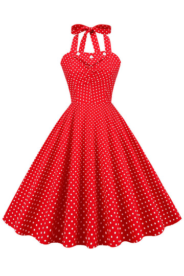 Czerwona Sukienka Pin Up Lata 50 W Groszki